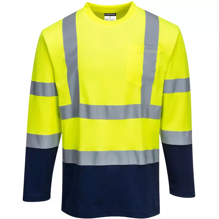 Portwest langermet T-skjorte, Hi-Vis gul/marineblå, large image number 0