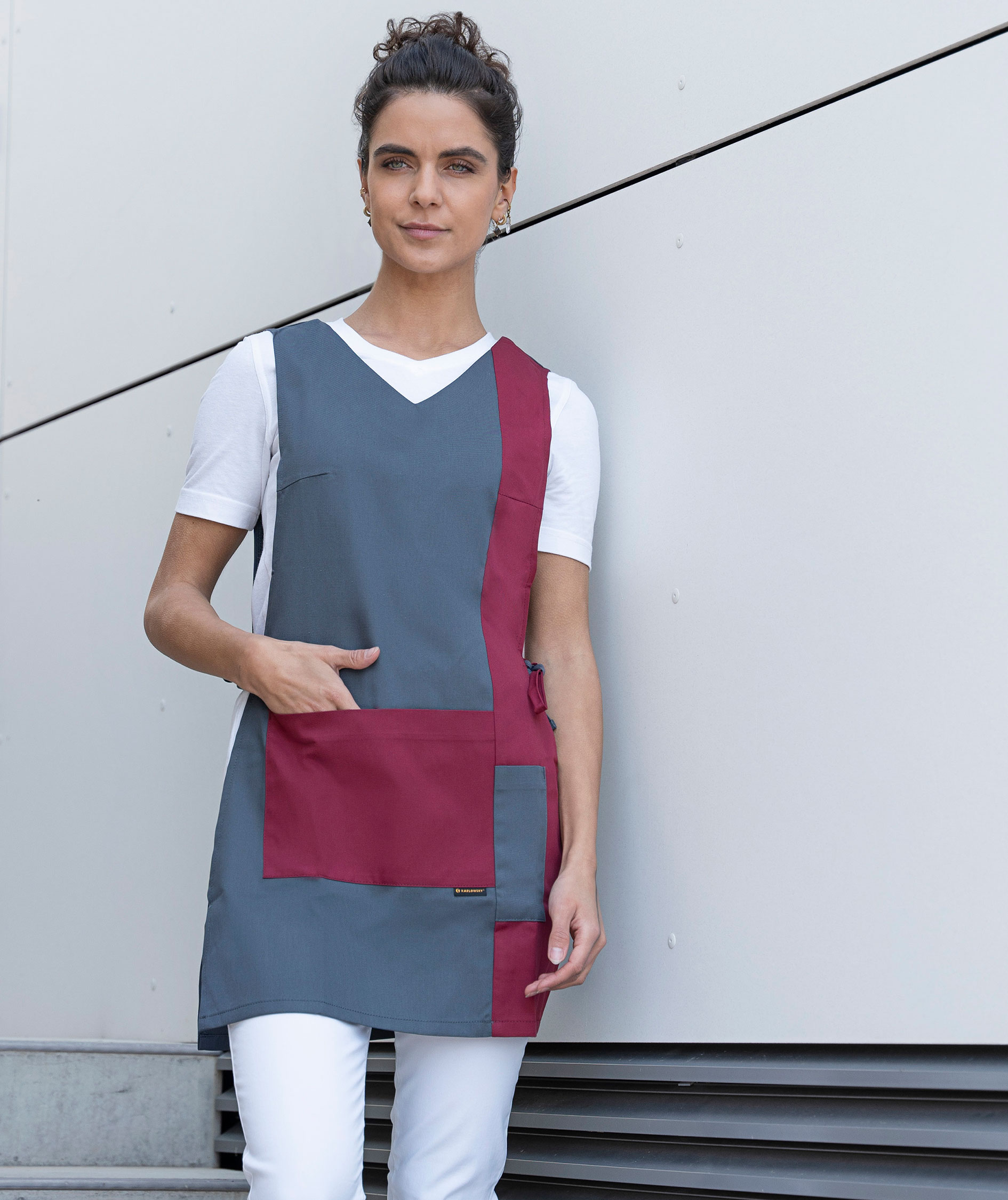 Karlowsky Marilies sandwich apron with pockets, Grey/Bordeaux