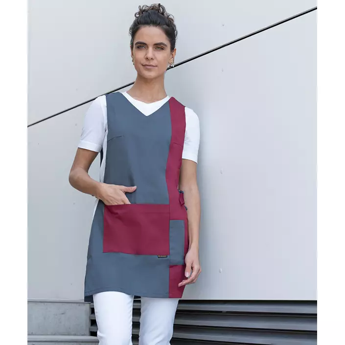 Karlowsky Marilies sandwichforklæde med lommer, Grå/Bordeaux, large image number 1