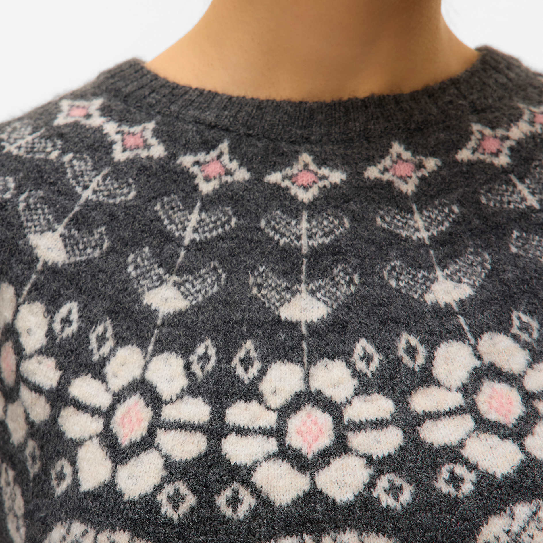 Vero Moda VMSIMONE NORDIC women's knitted pullover, Dark Grey Melange/Birch/Rose, large image number 4