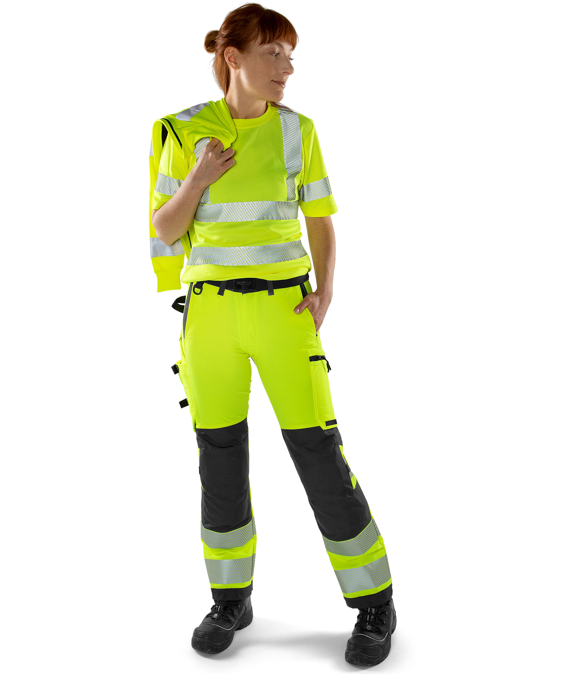 Fristads Green 2665 GSTP arbetsbyxa dam full stretch, Varsel Gul/Svart