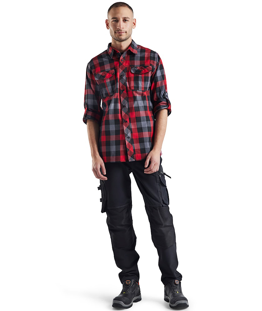 Bl&aring;kl&auml;der flanell skogsarbetare skjorta, R&ouml;d/Svart