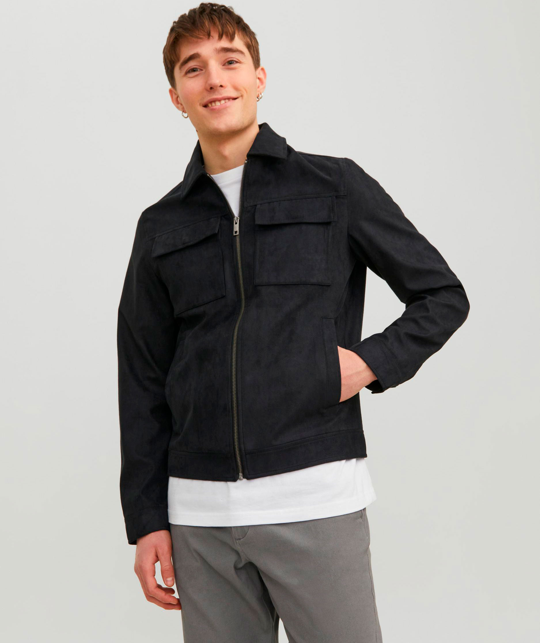 Jack & Jones JJEROCKY PAYTON imiterad skinnjacka, Jet black