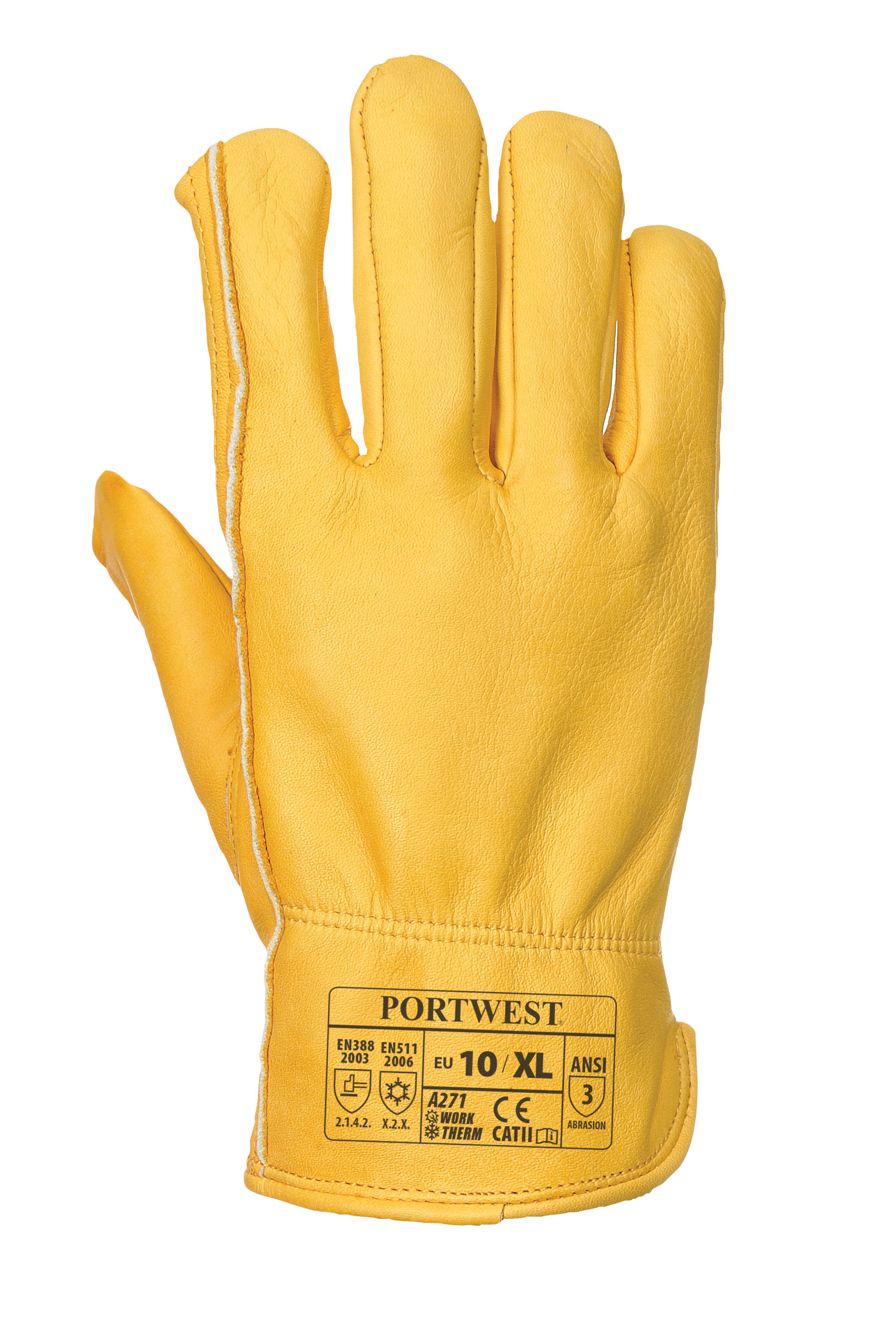 Portwest A271 lined driver work gloves, Yellow, large image number 1