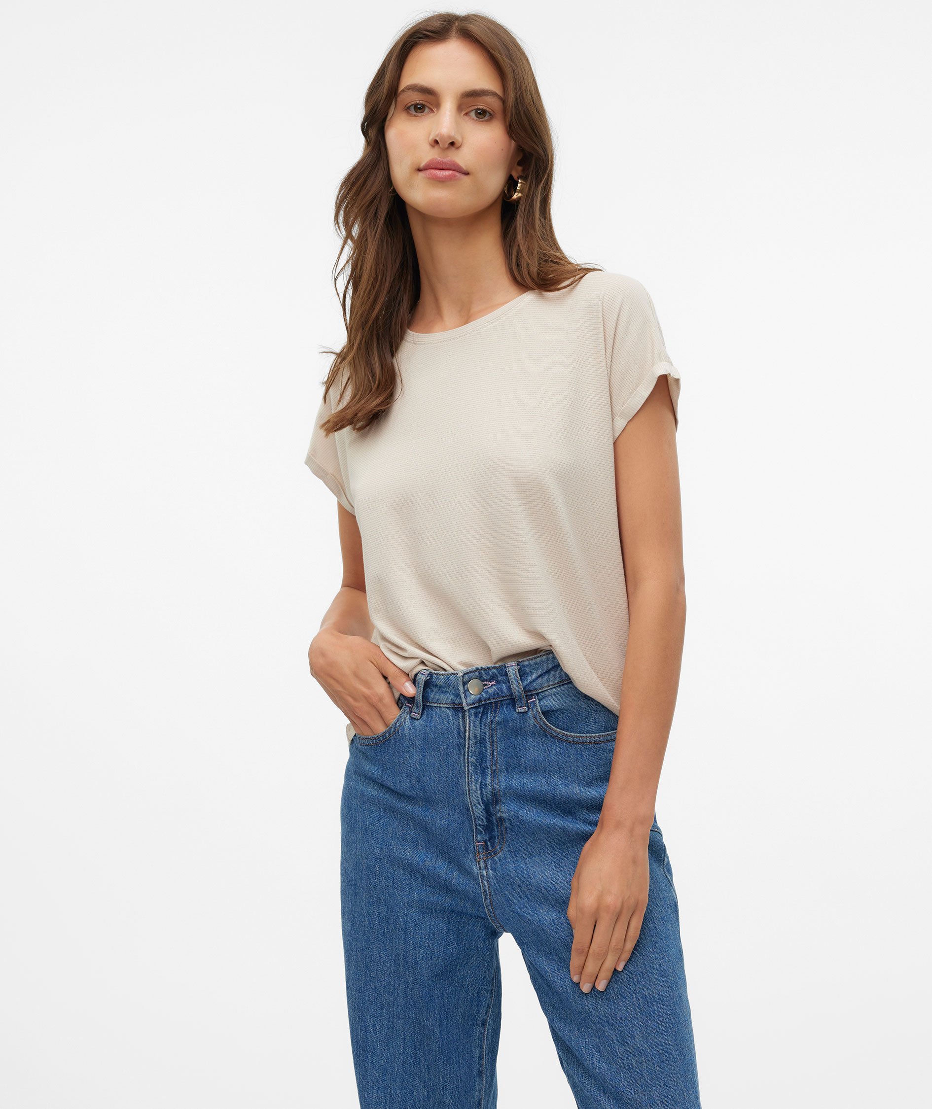 Vero Moda VMLAVA GLITTER T-shirt dam, Oatmeal/Gold Lurex, large image number 1