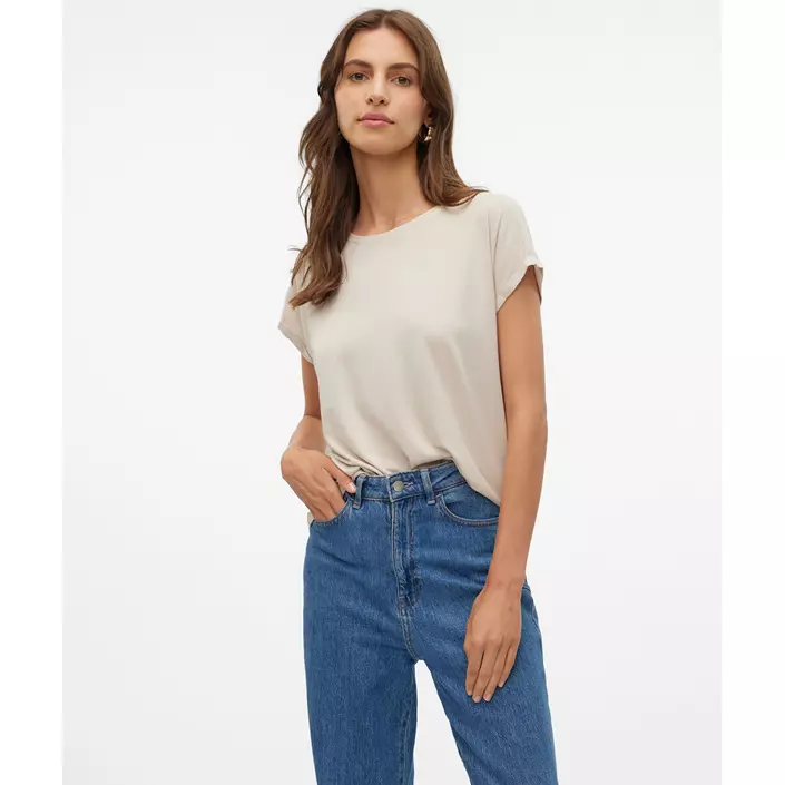 Vero Moda VMLAVA GLITTER dame T-shirt, Oatmeal/Gold Lurex, large image number 1