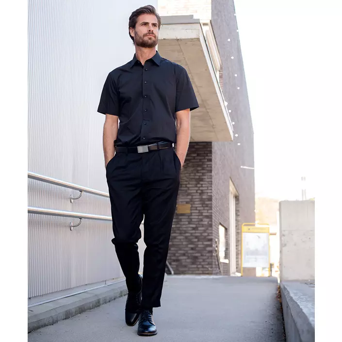 YOU Sanremo modern fit short-sleeved stretch shirt, Black, large image number 1