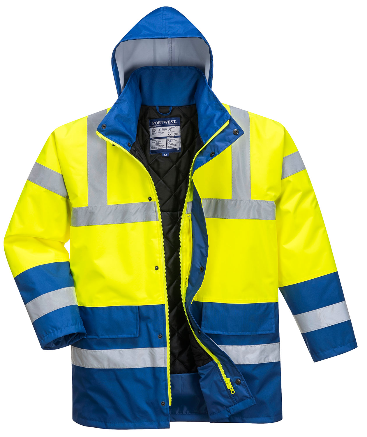 Portwest vanntett parkas, Varsel Gul/Kungsbl&aring;, Varsel Gul/Kungsbl&aring;, swatch