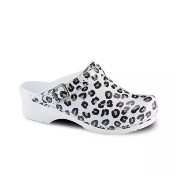 Sanita Wild Life women's clogs with heel strap, Black/White