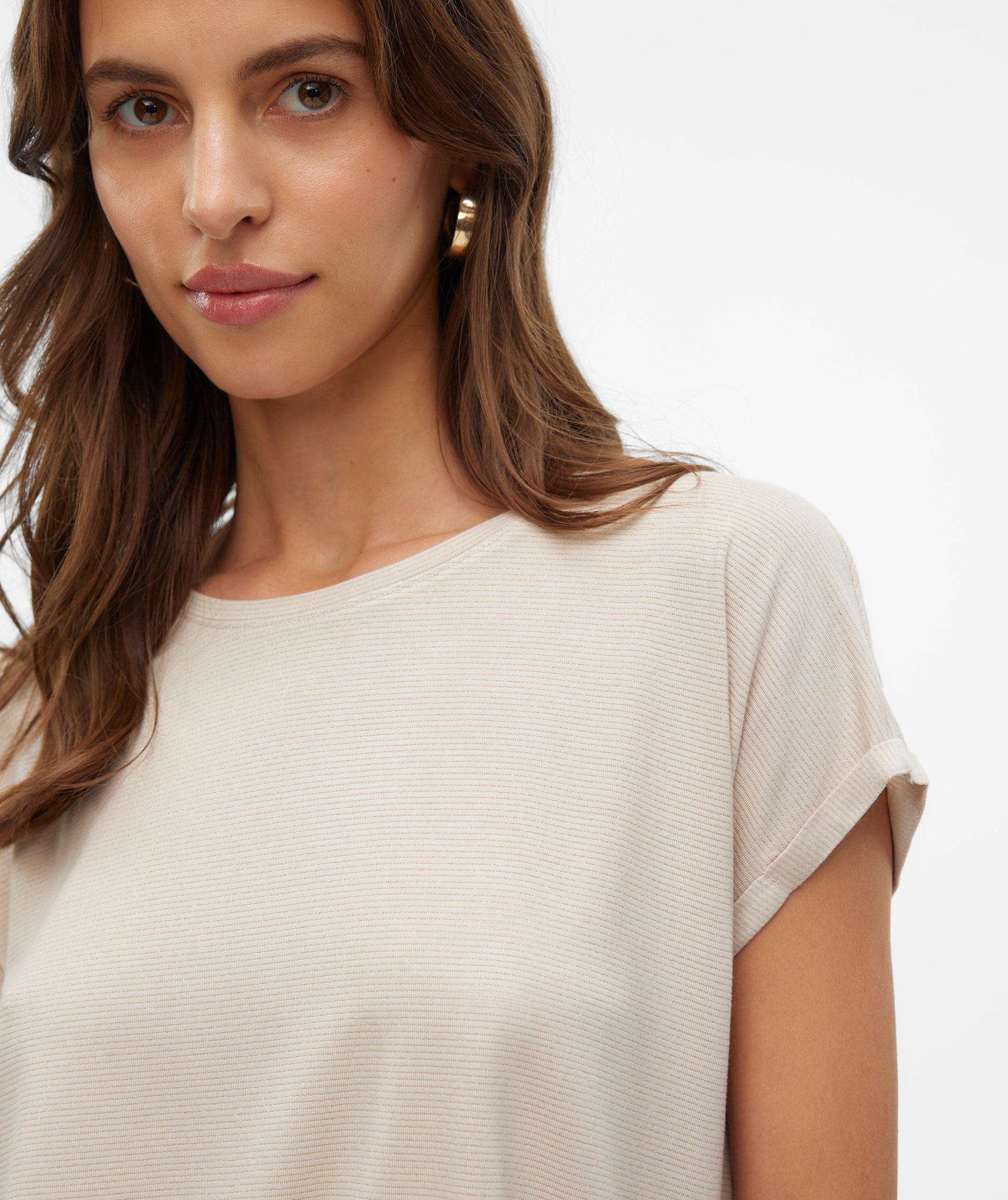 Vero Moda VMLAVA GLITTER T-shirt dam, Oatmeal/Gold Lurex, large image number 4