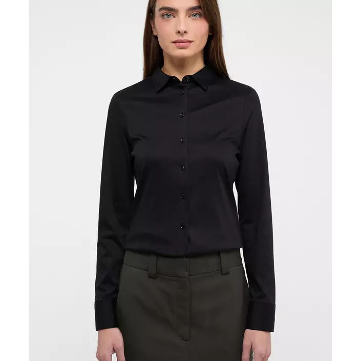 Eterna Jersey slim fit dameskjorte, Black, large image number 1