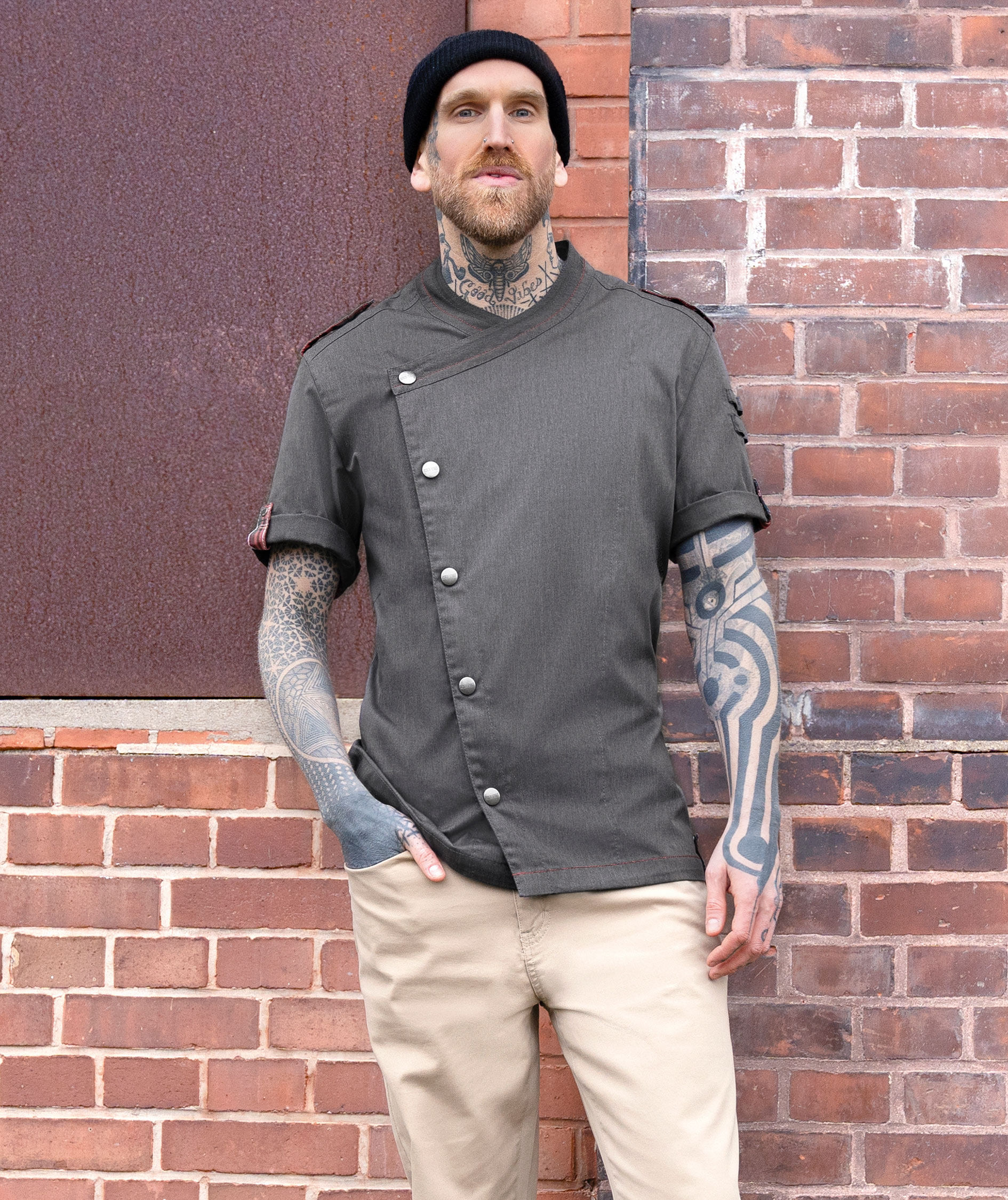 Karlowsky Denim-Style ROCK CHEF&reg; kurz&auml;rmlige Kochjacke, Schwarz Denim