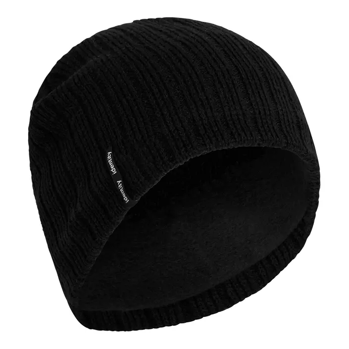 ID knitted hat with fleece headband, Black, Black, large image number 0