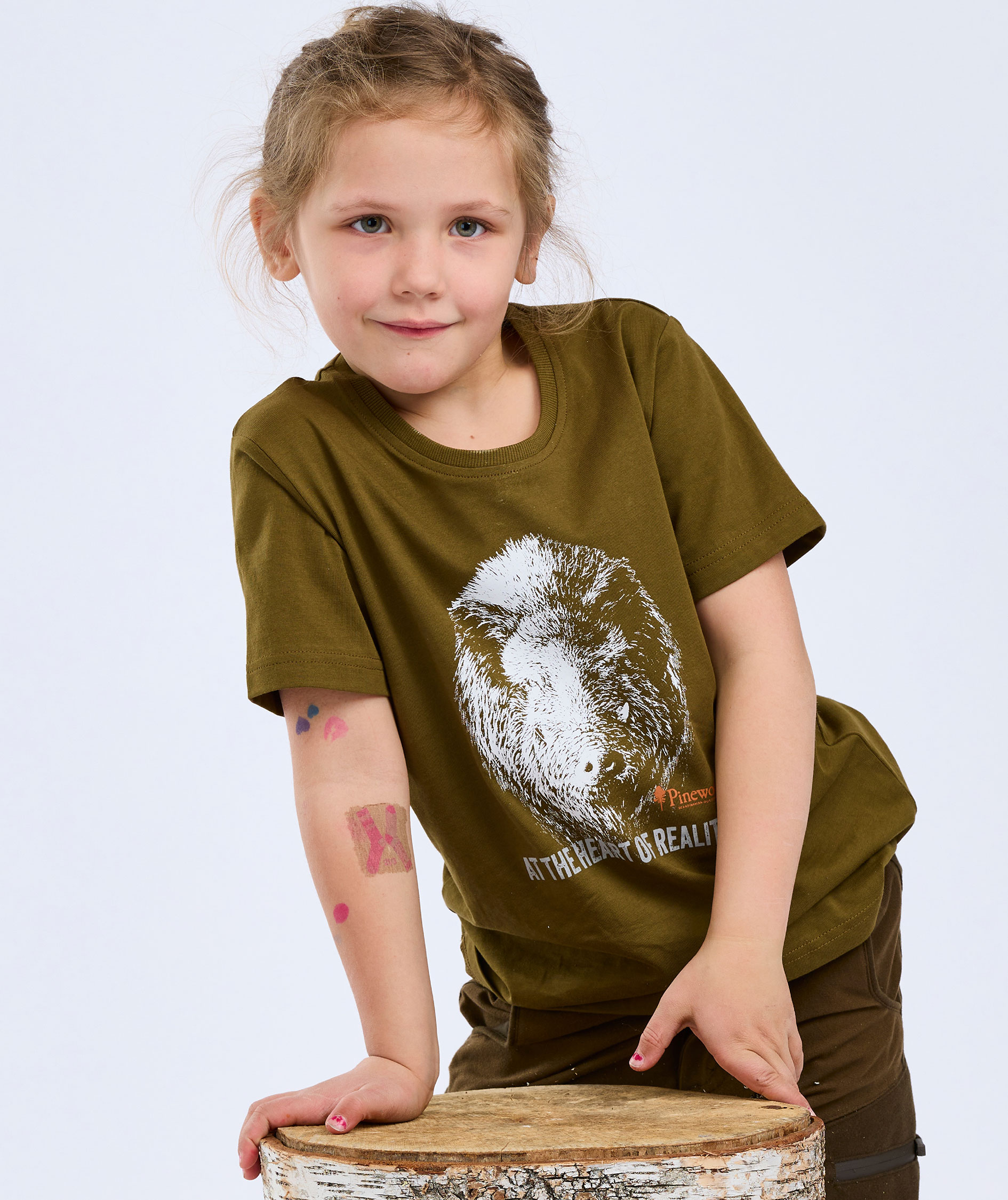 Pinewood&nbsp;Wild Boar T-shirt til b&oslash;rn, Hunting Olive
