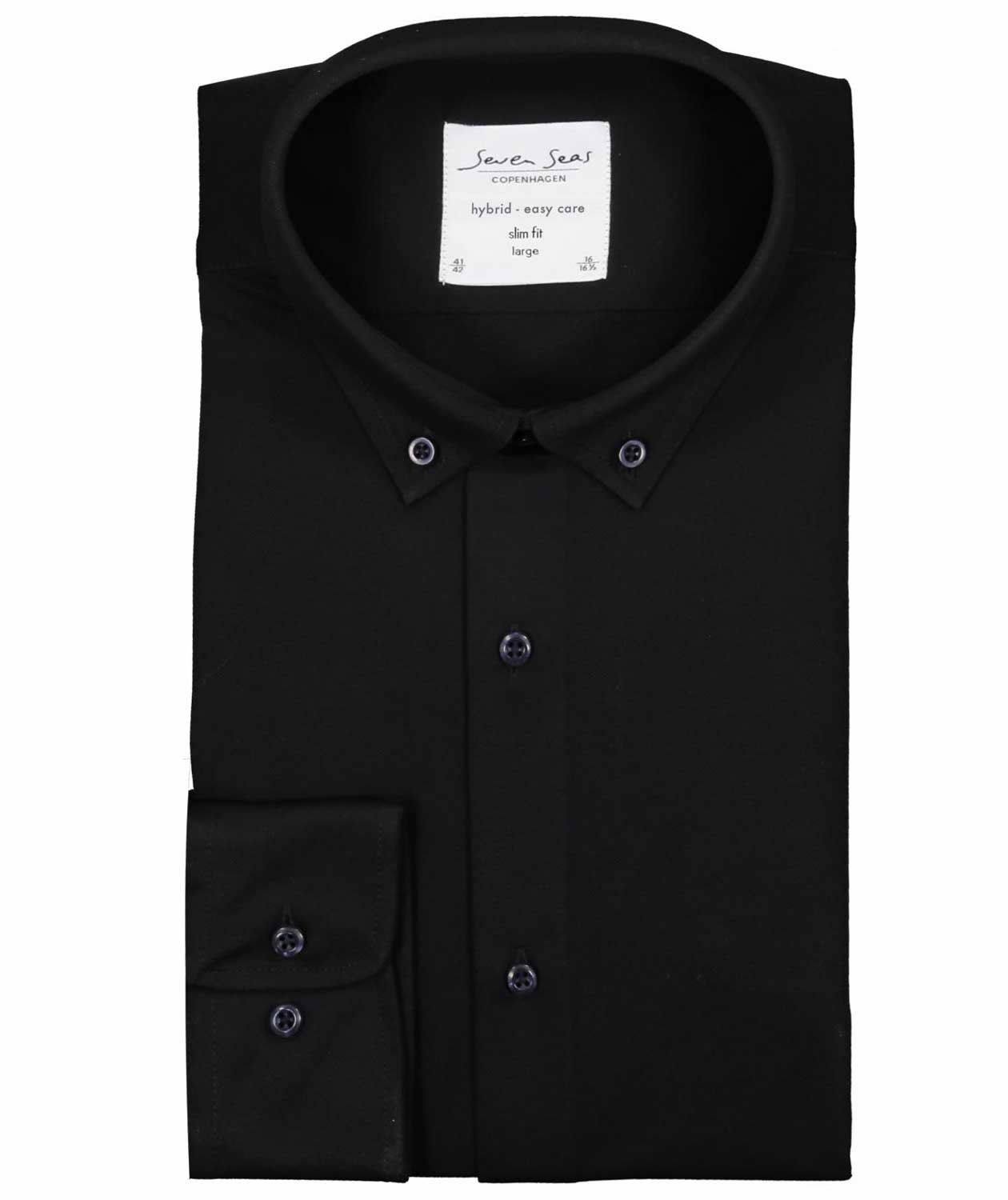 Seven Seas Slim fit Jerseyhemd, Schwarz, large image number 3