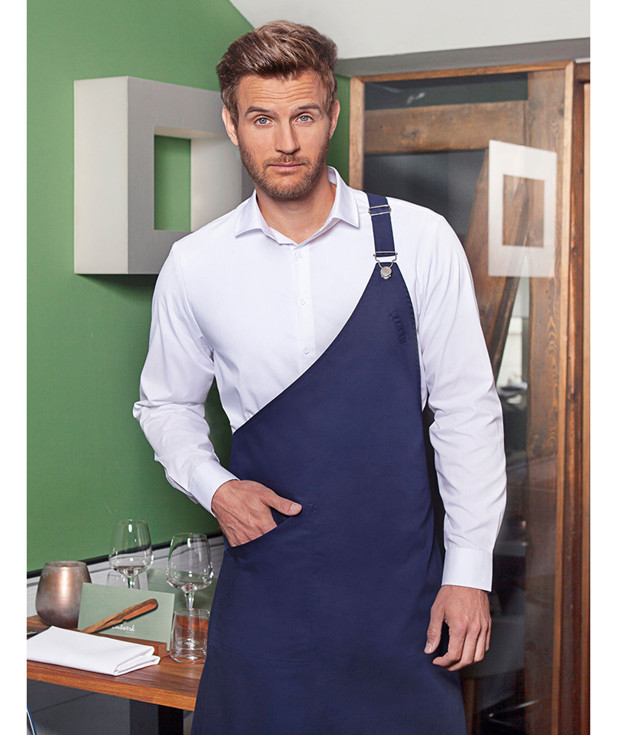 Karlowsky Classic asymmetrical bib apron with pocket