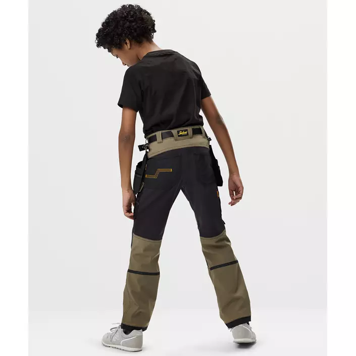 Snickers AllroundWork håndværkerbukser 7575 til børn full stretch, Khaki Green/Black, large image number 3