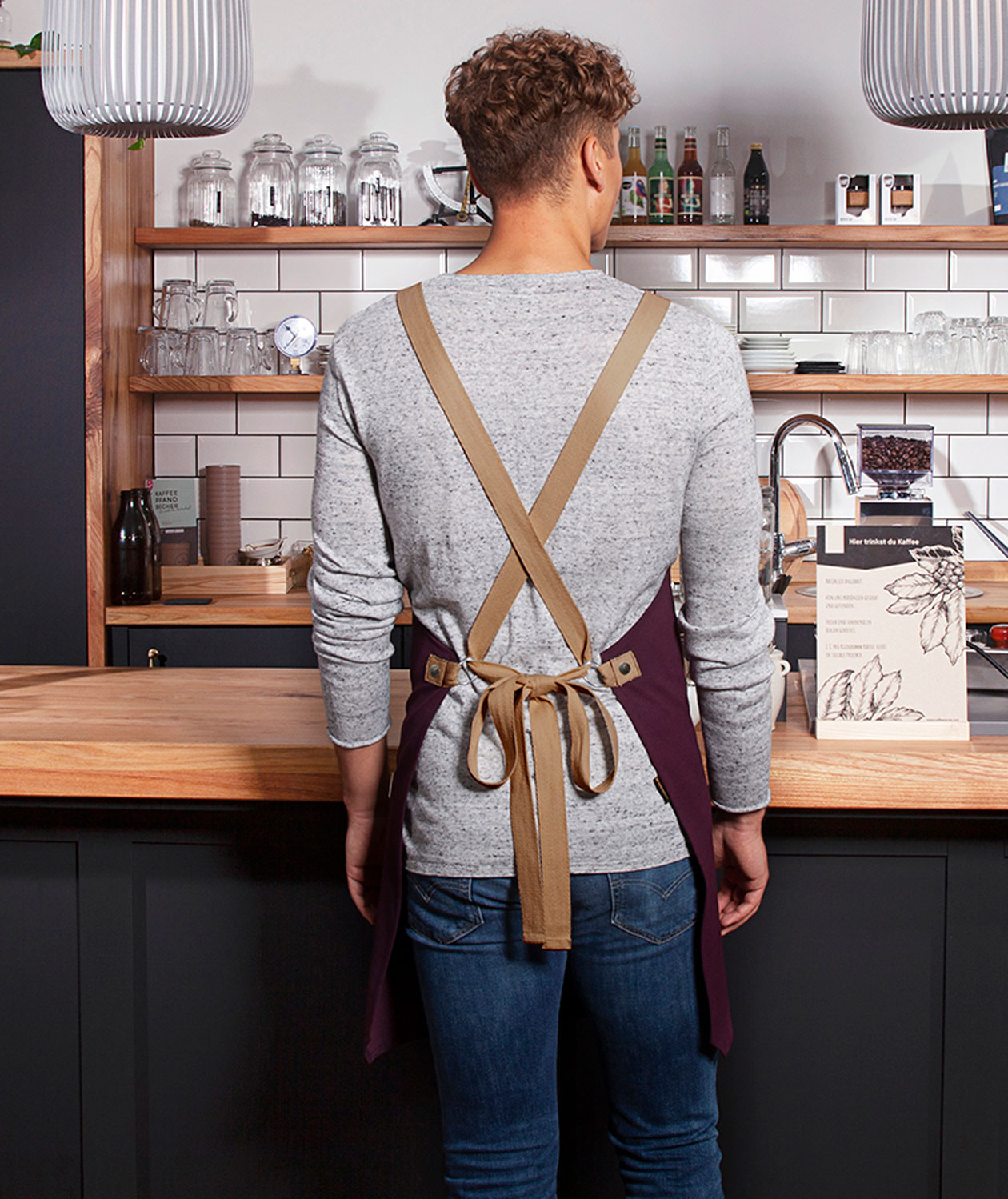 Karlowsky bib apron with pocket, Urban-look, Aubergine, Aubergine, large image number 3