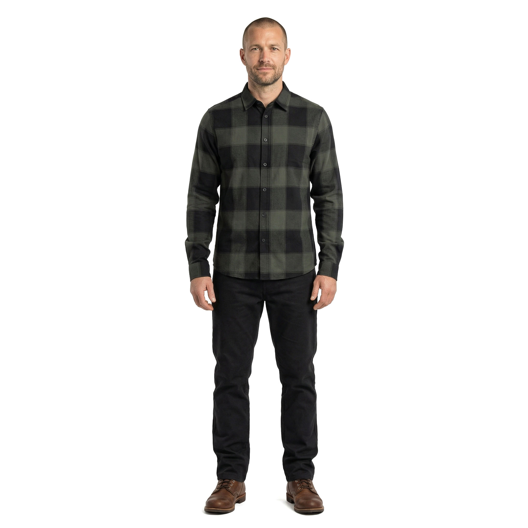 Westborn light flannelskjorte, Olive/Black, large image number 1