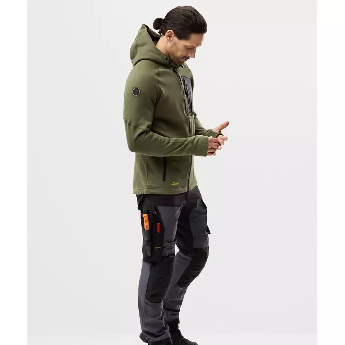 Snickers FlexiWork Fleece Kapuzensweatshirt 8041, Khaki Green/Black, large image number 4