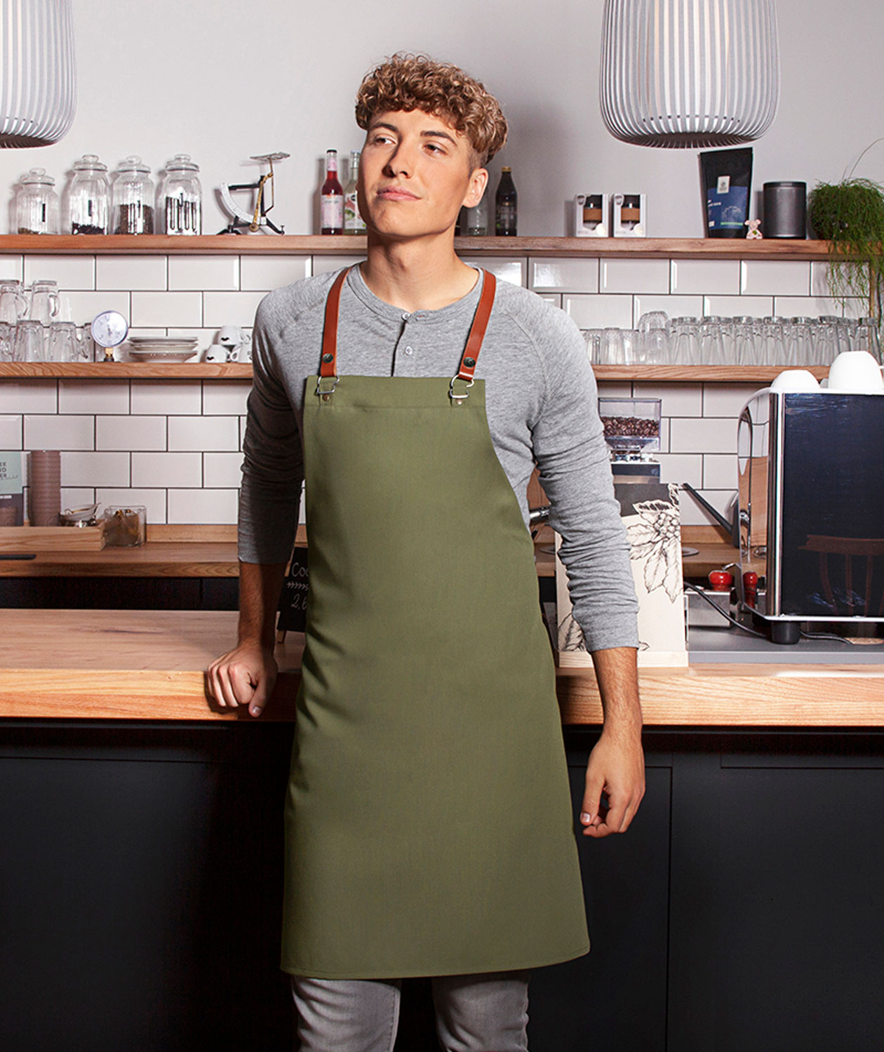 Karlowsky Recycled bib apron, Moss green, Moss green, large image number 1