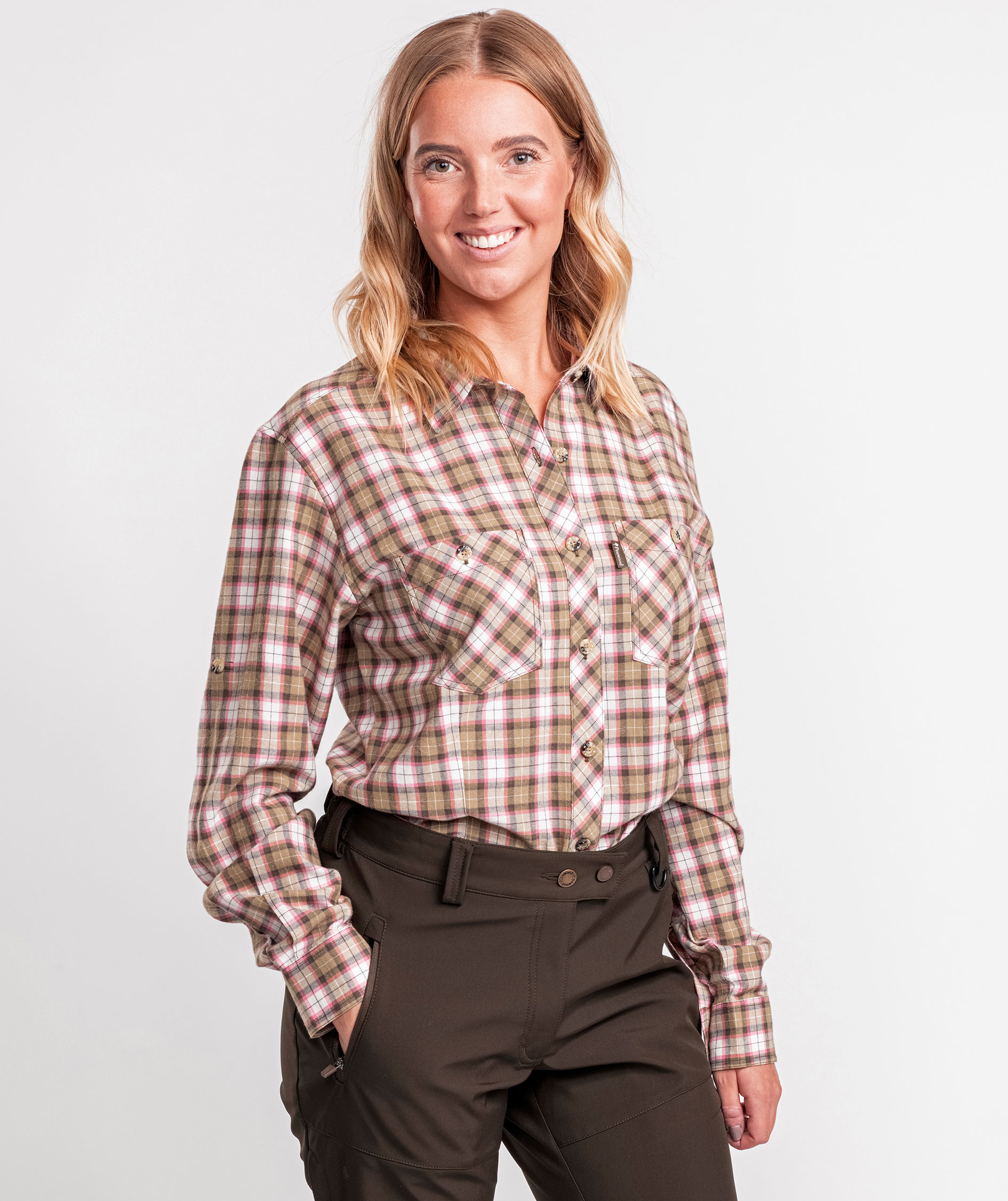 Pinewood Felicia dame flannelskjorte, Gr&oslash;n/Hvid