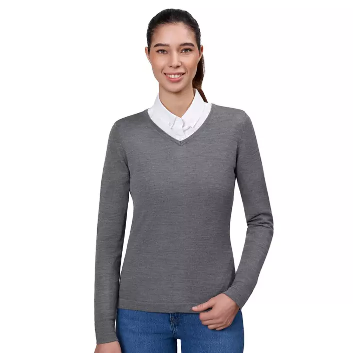 ID dame striktrøje med merinould, Grå Melange, large image number 2