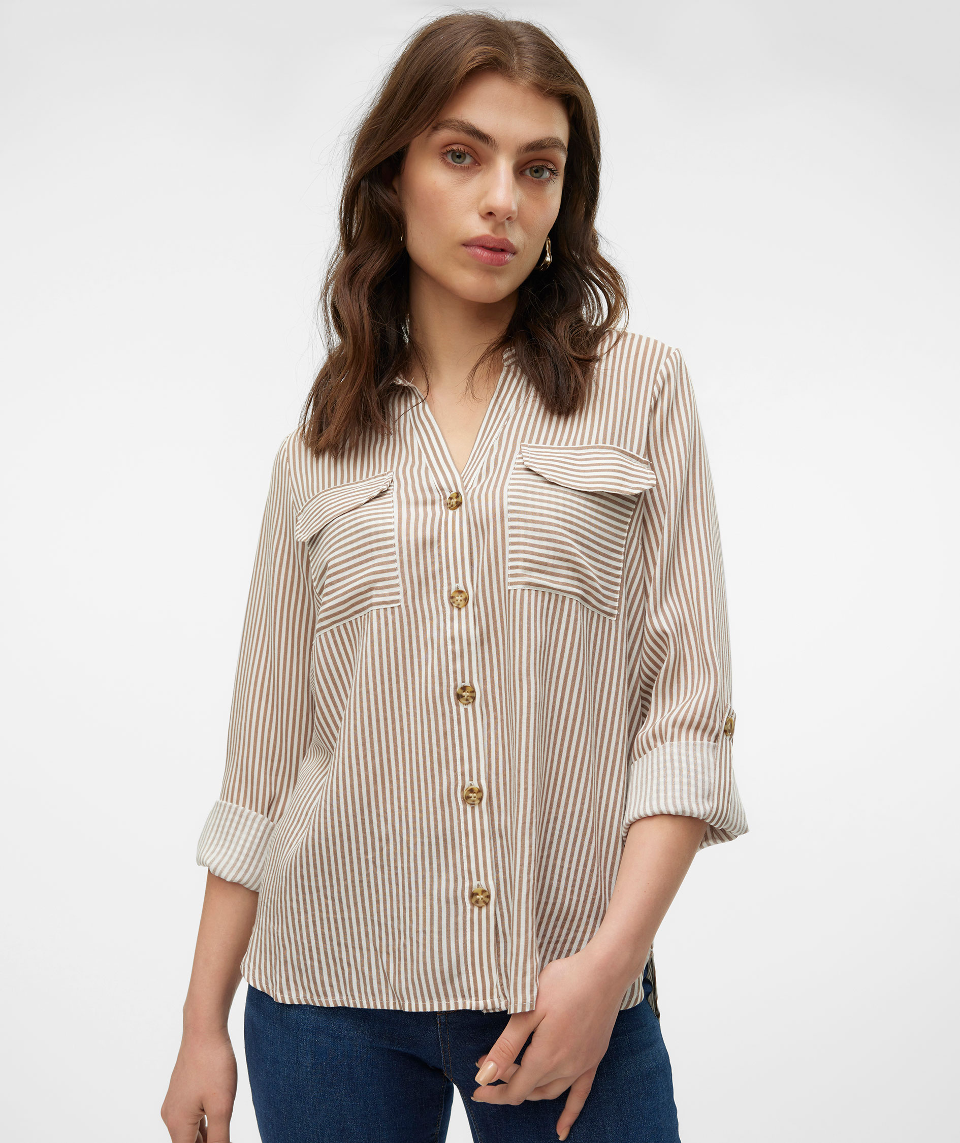 Vero Moda VMBUMPY women's shirt, Brown Lentil Stripe, large image number 5