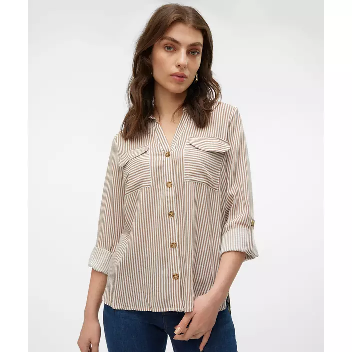 Vero Moda VMBUMPY skjorta dam, Brown Lentil Stripe, large image number 5