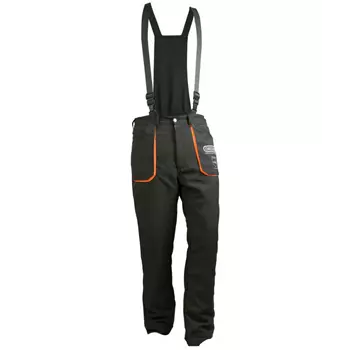 Oregon Yukon cut protection trousers with braces, Black/Orange