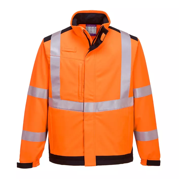 Portwest Modaflame Multinorm softshell jacket, Hi-vis Orange/Marine, large image number 0