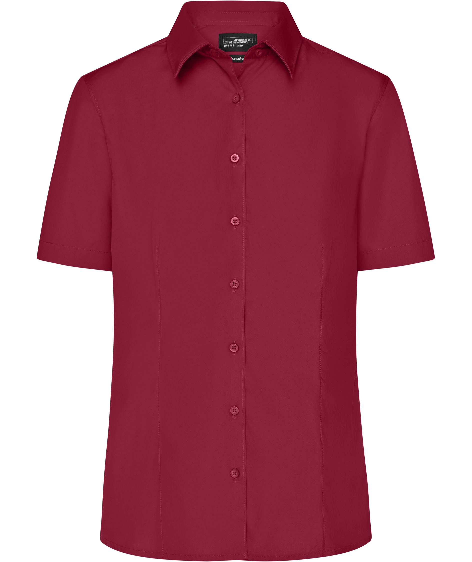James & Nicholson women's short-sleeved Modern fit shirt, Burgundy