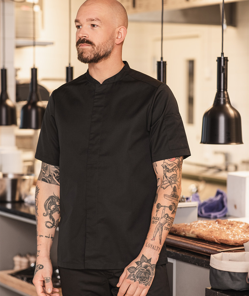 Segers 1097 kort&auml;rmad kockskjorta, Svart