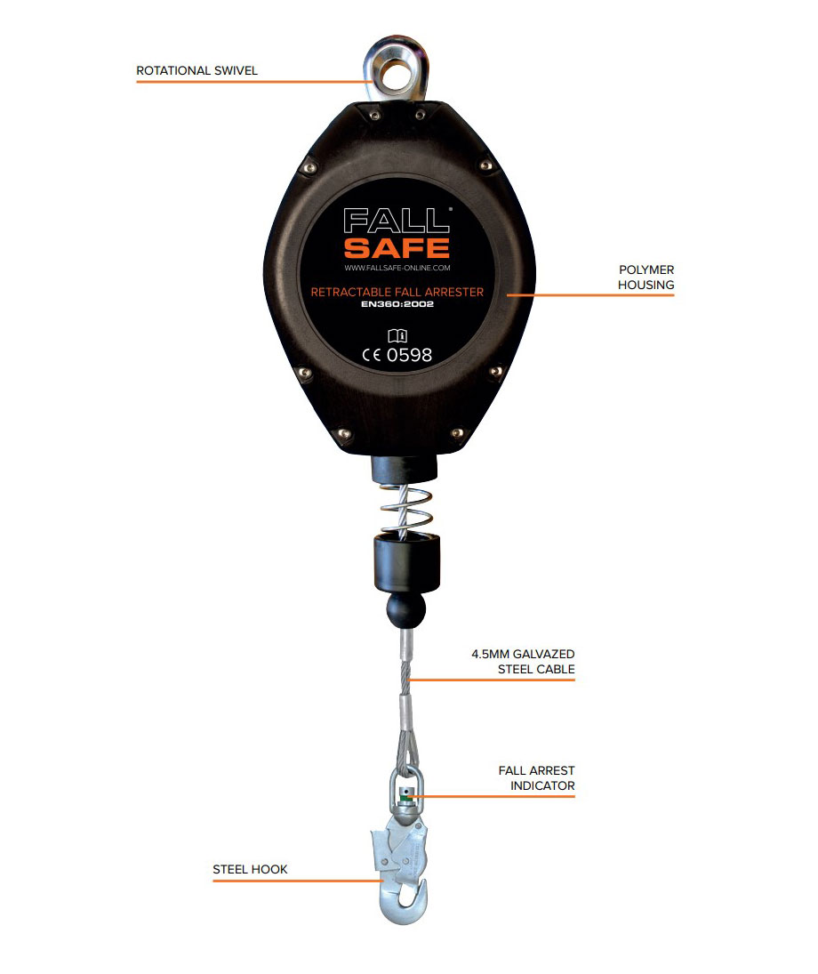 OS FallSafe BASIC 4 fall protection kit with 10m blok, Black/Orange, Black/Orange, large image number 4