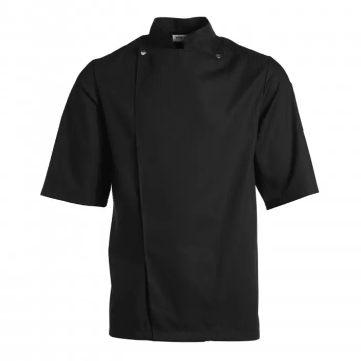 Kentaur short-sleeved chefs jacket in satin striped quality, Black, large image number 0