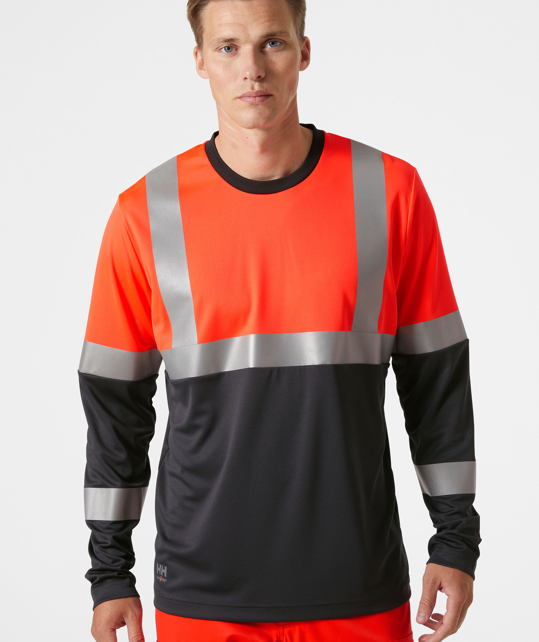 Helly Hansen Addvis l&aring;ng&auml;rmad T-shirt, Varsel R&ouml;d/Ebony