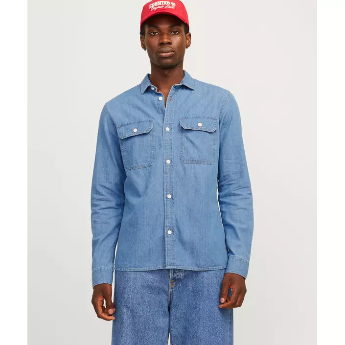 Jack & Jones JJETRAVIS Denim Hemd, Light Blue Denim, large image number 5