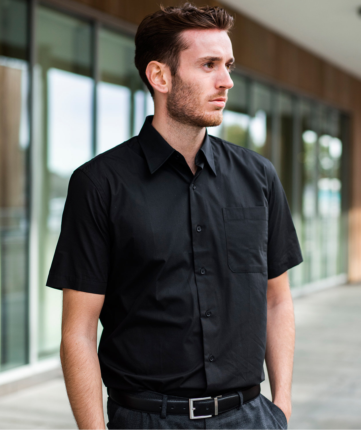 YOU Venezia modern fit kort&aelig;rmet poplinskjorte, Sort, large image number 1