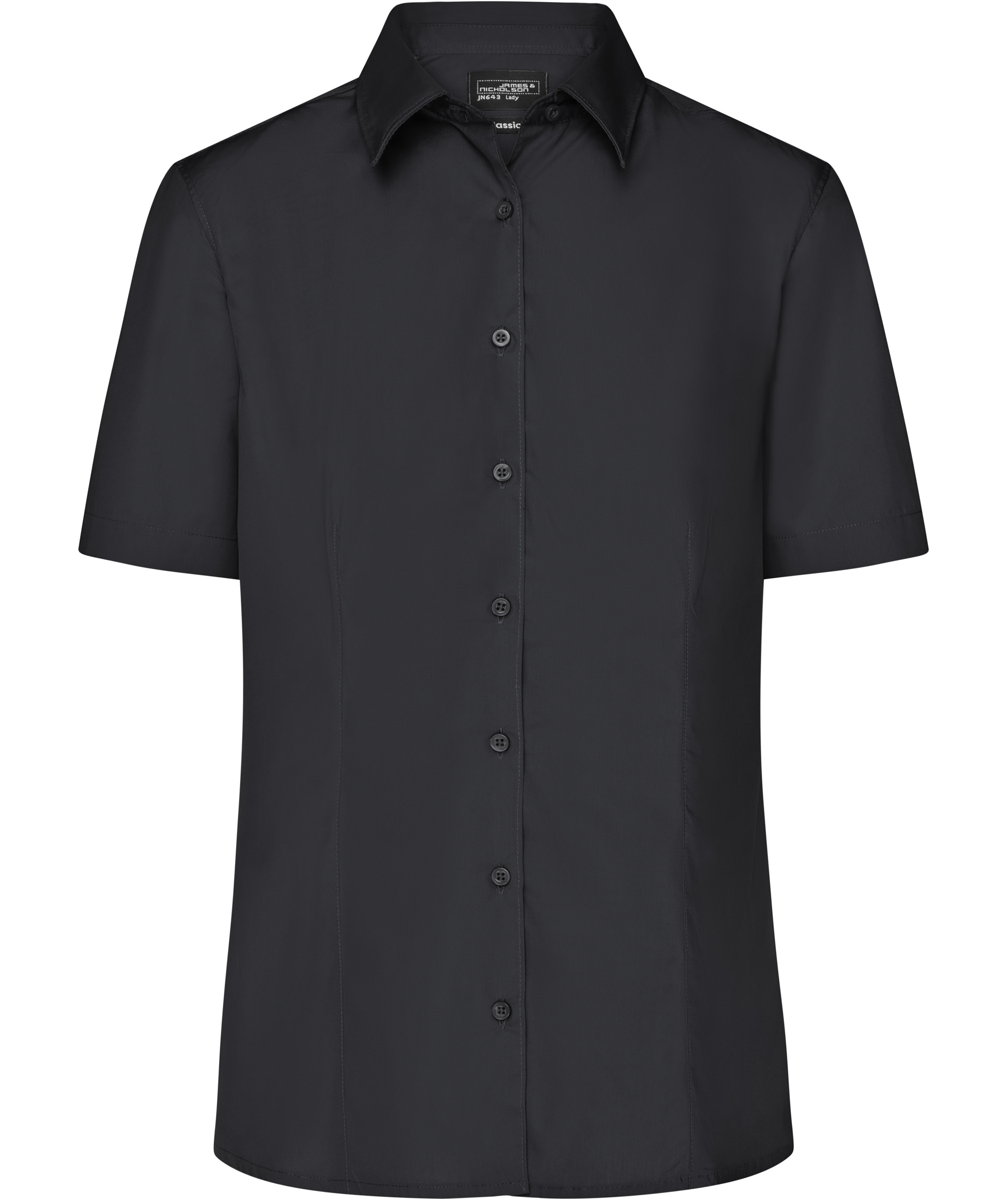 James & Nicholson women's short-sleeved Modern fit shirt, Black