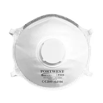 Portwest 10-pack lätt damm mask FFP3 med ventil, Vit