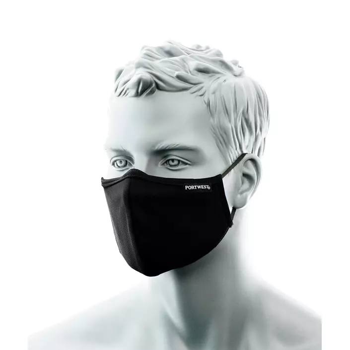 Portwest CV35 3-layer reusable face mask with nose bar, Black, Black, large image number 0