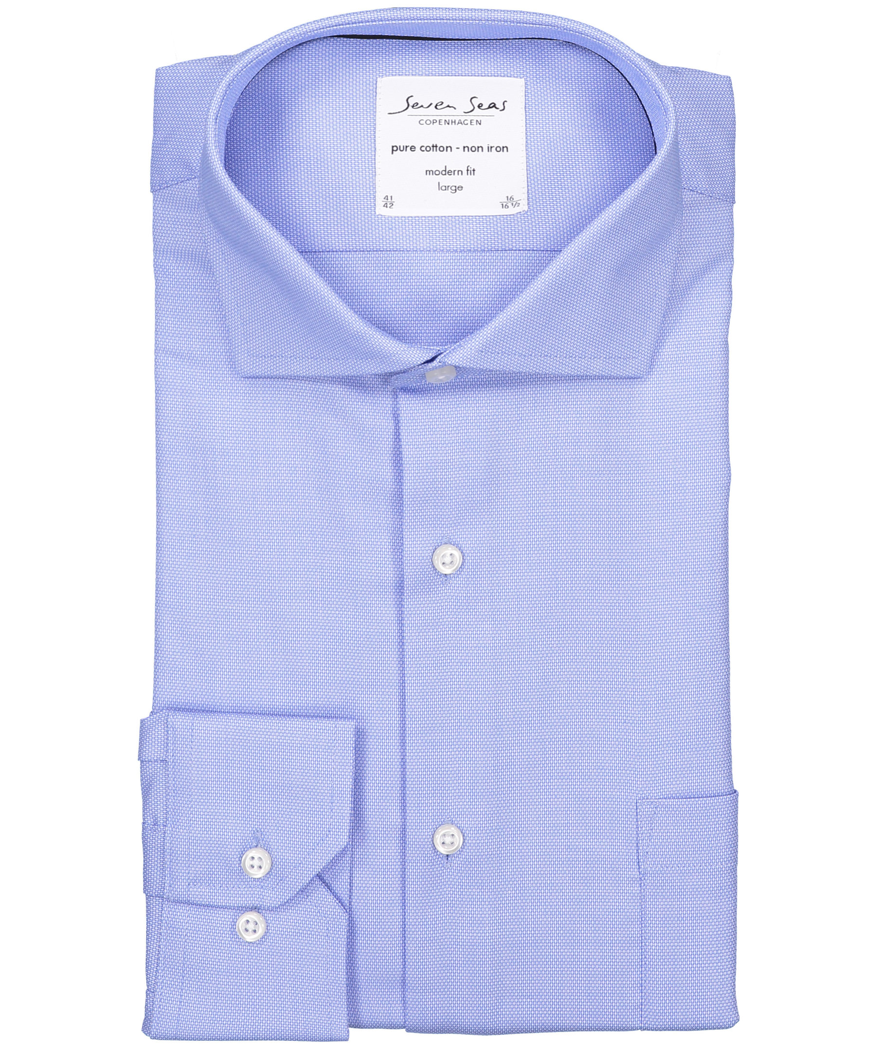 Seven Seas Dobby Royal Oxford modern fit shirt with chest pocket, Light Blue, large image number 4