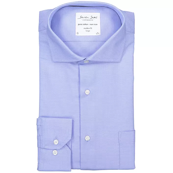 Seven Seas Dobby Royal Oxford modern fit skjorte med brystlomme, Lys Blå, large image number 4