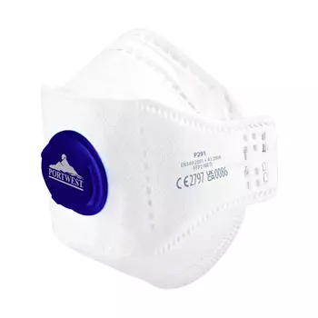 Portwest 10-pack sammenleggbar støvmaske FFP2 med ventil, Hvit/Blå