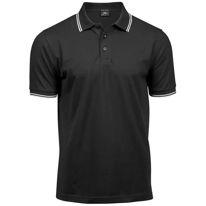 Tee Jays Luxury Stripe stretch polo T-shirt, Sort/Hvid, large image number 0