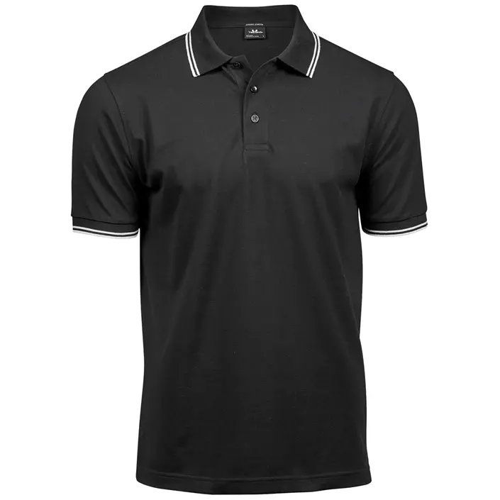 Tee Jays Luxury Stripe stretch polo T-shirt, Sort/Hvid, large image number 0