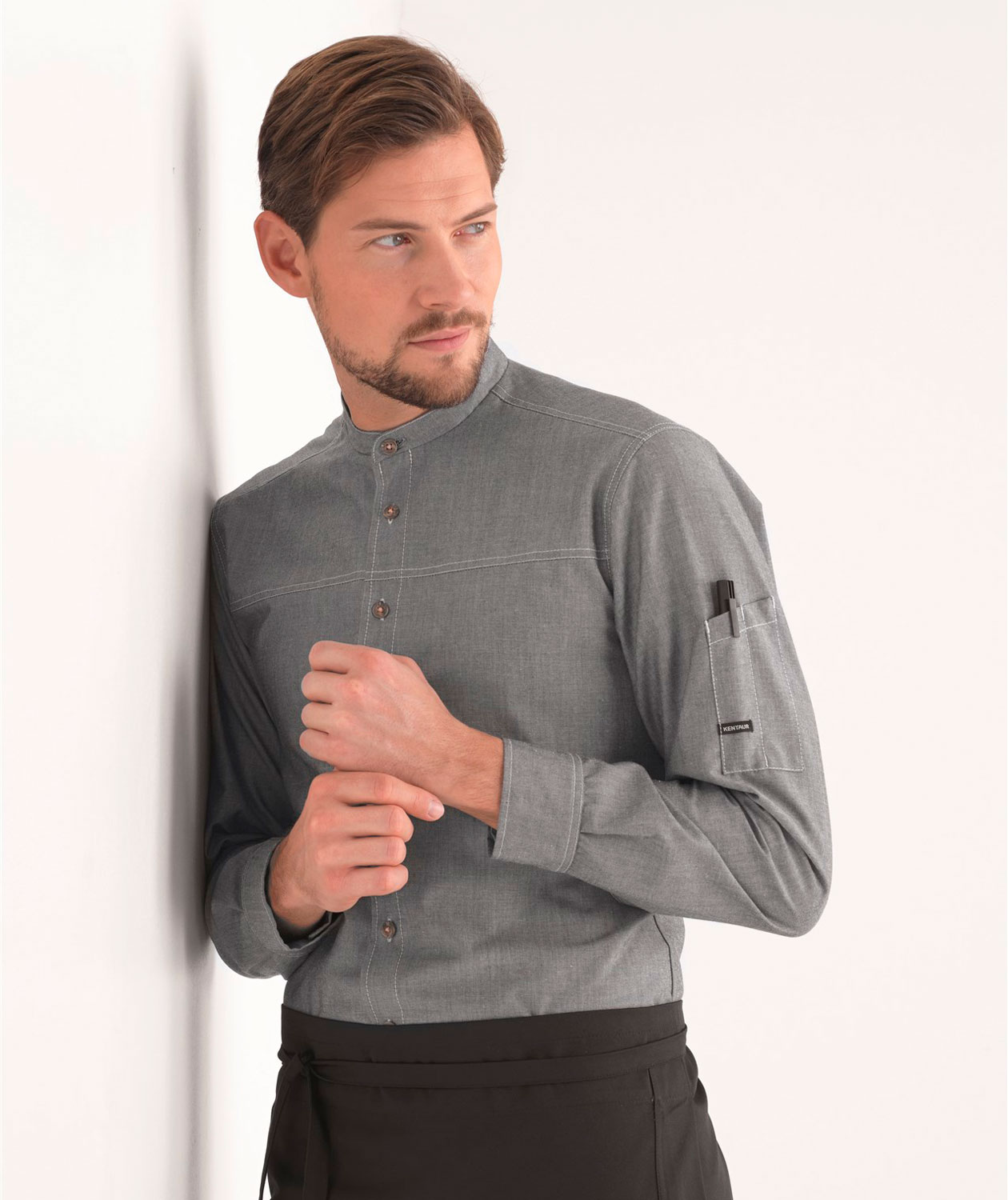 Kentaur modern fit chefs shirt/server shirt, Chambray Grey