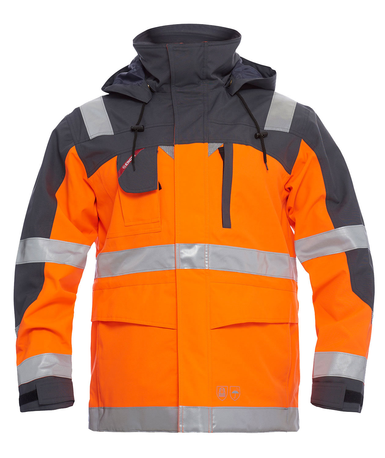 Engel parka shell jacket, Hi-vis orange/Grey