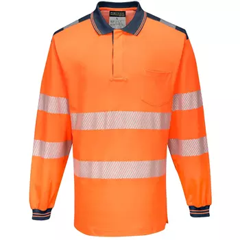 Portwest langermet polo T-skjorte, Hi-vis Orange/Mørk Marine