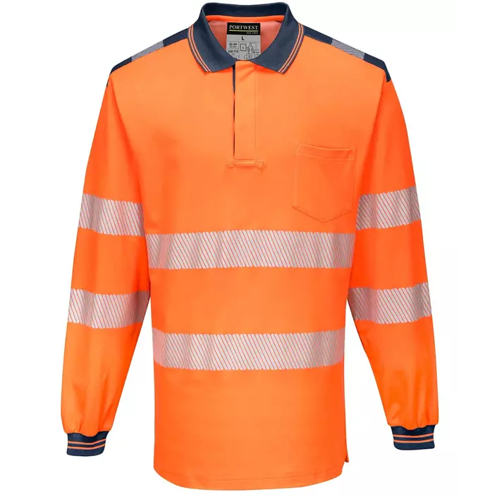 Portwest langærmet polo T-shirt, Hi-Vis Orange/Mørk Marine, large image number 0